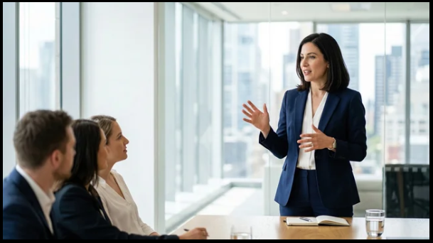 Woman hand gestures presenting